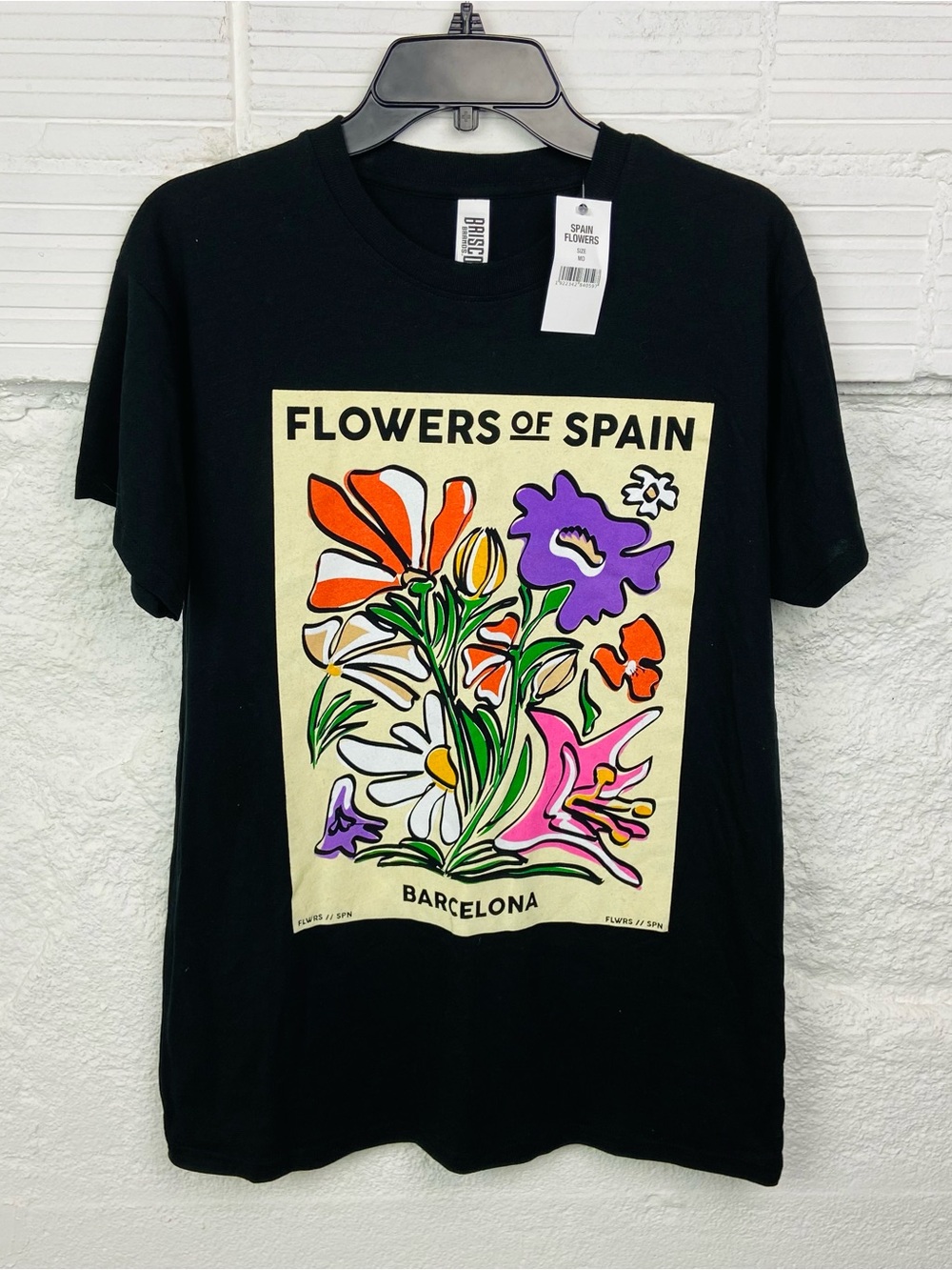NWT Flowers of Spain Barcelona Graphic Tee - Black with Multicolor Floral Print